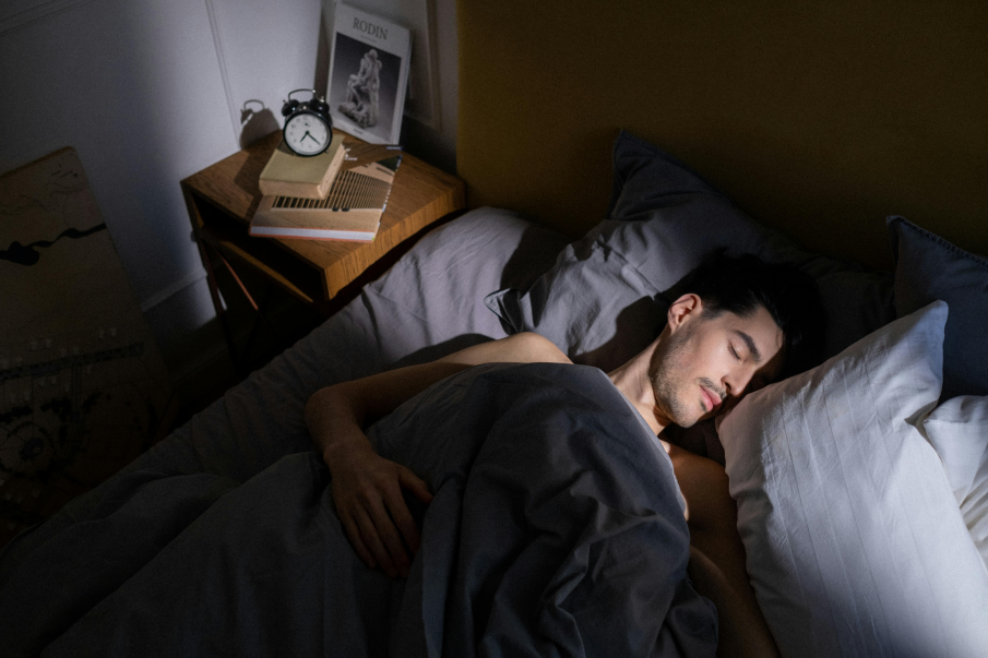 man sleeping in and resting well