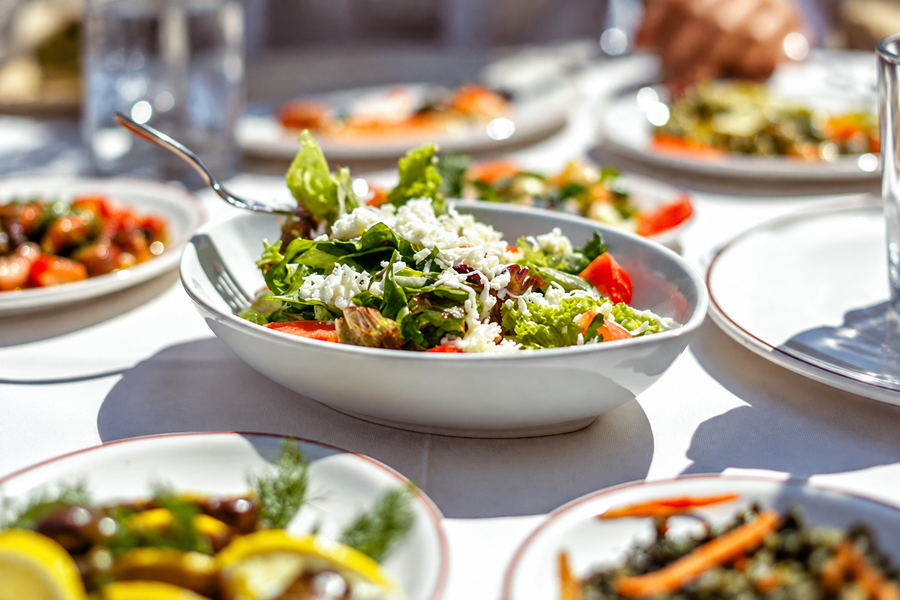 Plates of food on a table