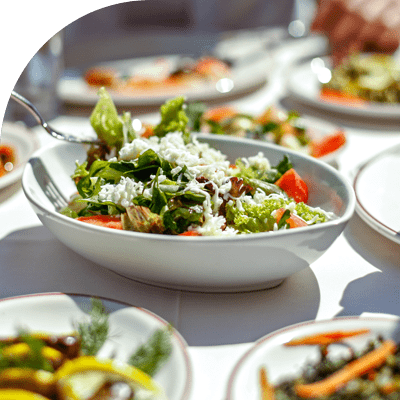Plates of food on a table