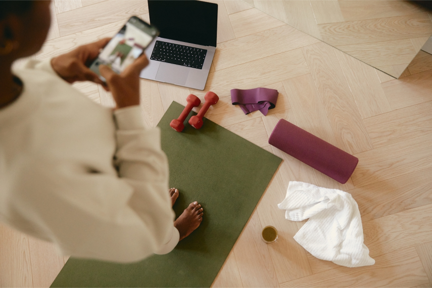 woman working out and taking a picture