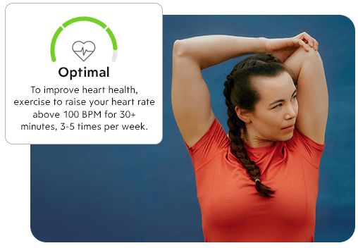 Woman stretching with health score on screen