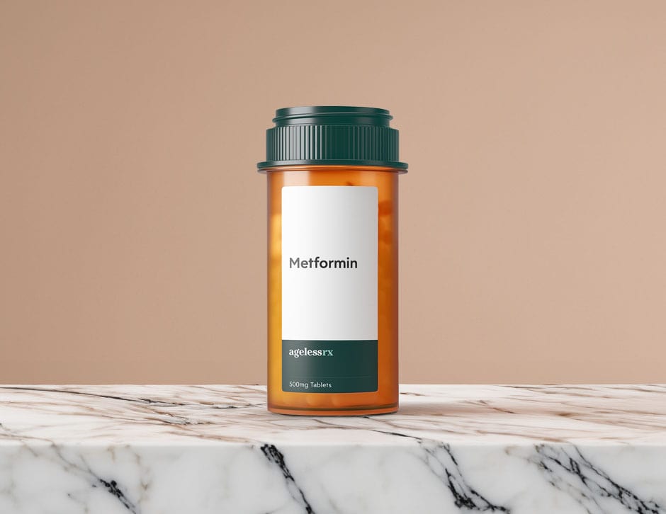 Metformin 5000mg prescription bottle on countertop, representing a customer's first impression when they are exploring most common Metformin questions.